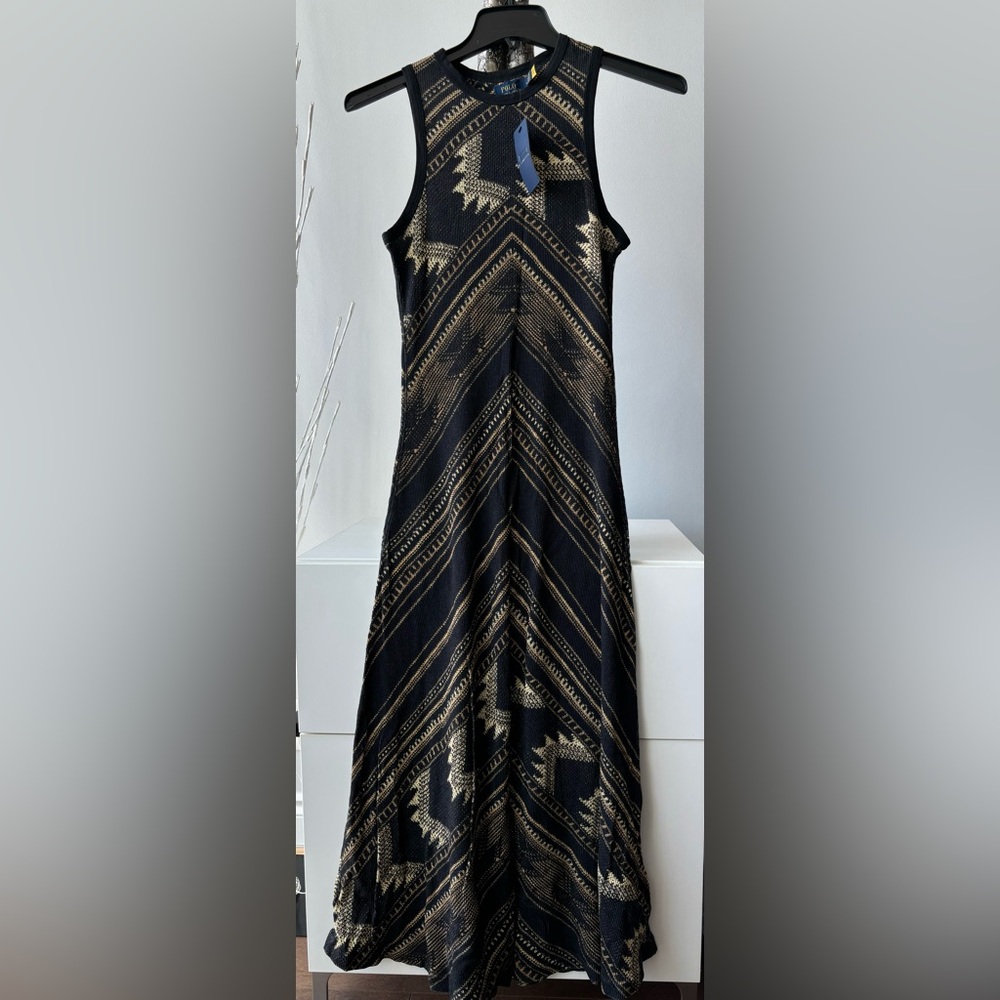NWT💥Polo cotton Black and tan Patterned Dress, medium